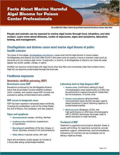 Facts About Marine Harmful Algal Blooms for Poison Center Professionals factsheet thumbnail
