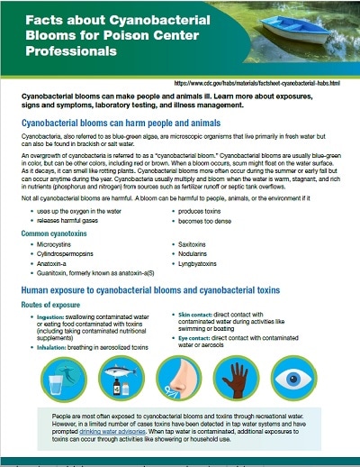 Facts About Cyanobacterial Blooms for Poison Center Professionals factsheet thumbnail