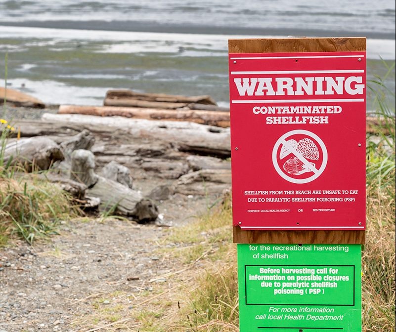 sign: Warning, contaminated shellfish