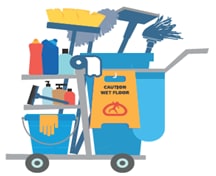 On a cleaning cart, use different color buckets for different cleaning solutions.