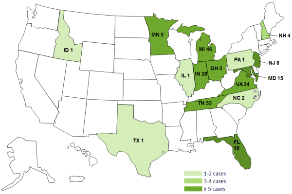 Map of United State for Case Counts by State