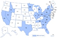 Imagen del mapa de los EE. UU. con los establecimientos actuales por estado