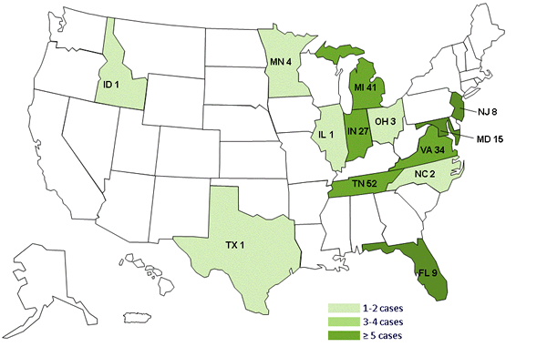 Map of United State for Case Counts by State