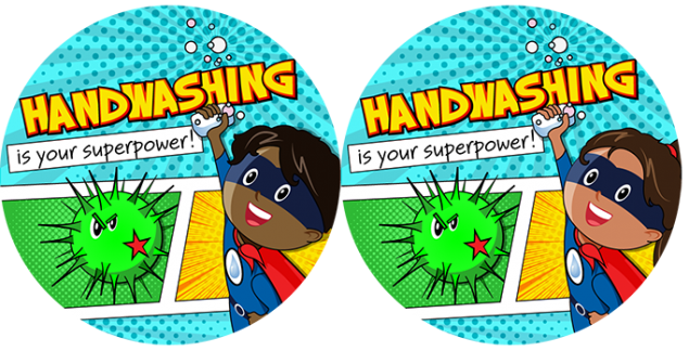 Handwashing superhero stickers