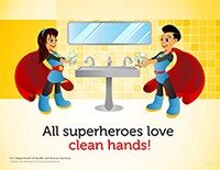 superhero poster featuring a boy and girl with hispanic features
