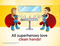 superhero poster featuring a boy and girl with caucasian features