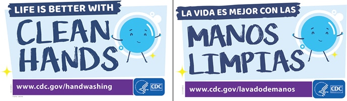 Handwashing Stickers in english and spanish
