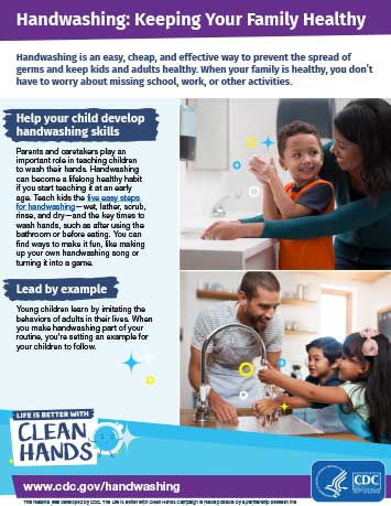 Thumbnail image of downloadable 'Handwashing: Keeping Your Family Healthy' PDF file