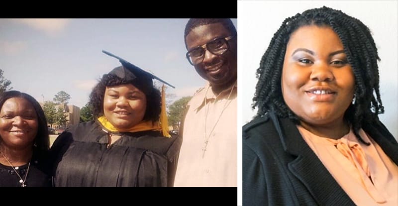 Images of Brandi Smith as a graduate of Mississippi Valley State University and as a CDC employee