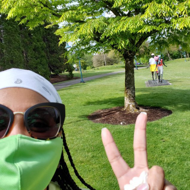 Melinda Jordan masked up and enjoying an Atlanta park