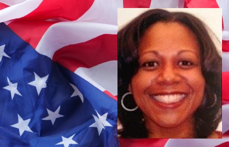 Melinda Jordan's profile picture with the American flag as a background