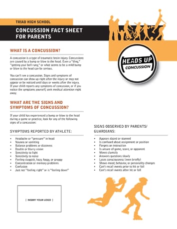 Parent and Athelte Concussion Information Sheet PDF image