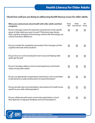 Health literacy for older adults questions screenshot