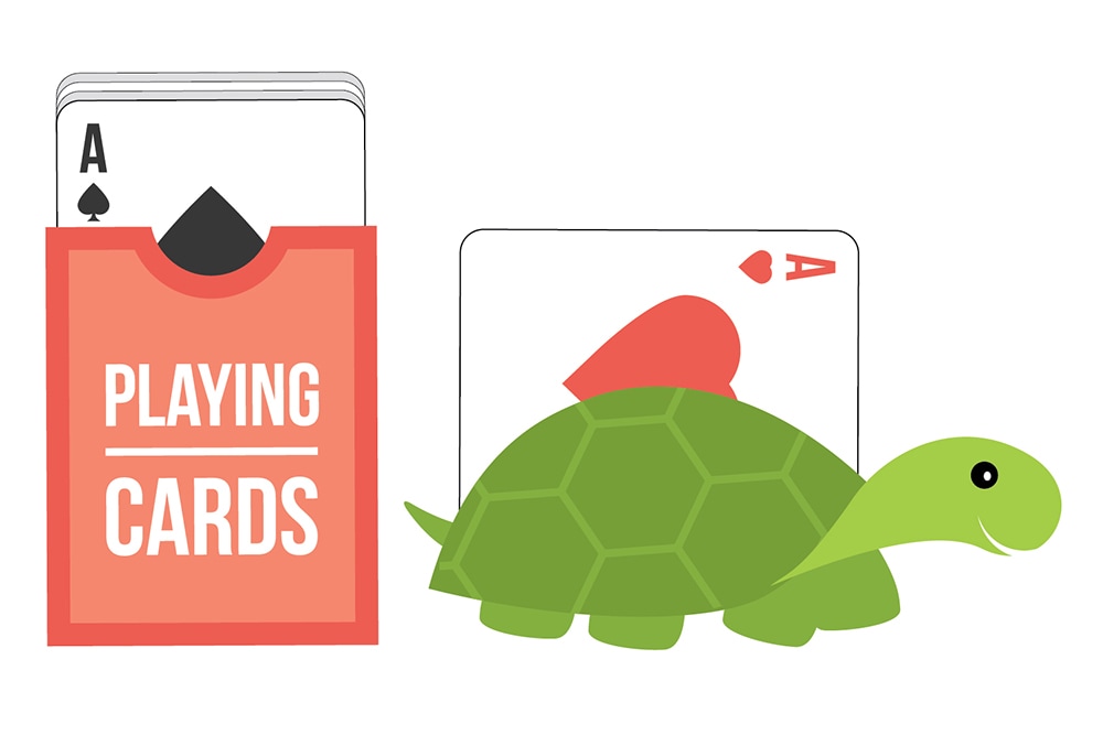 Illustration showing turtle with small shell compared to a playing card
