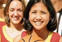 two girls with basketball