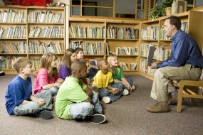 Parent reading during story time