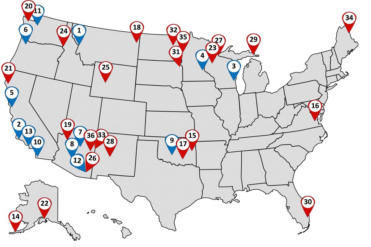 Map of locations of all TPWIC awardees across the United States