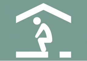 Illustration showing a figure sitting on a toilet