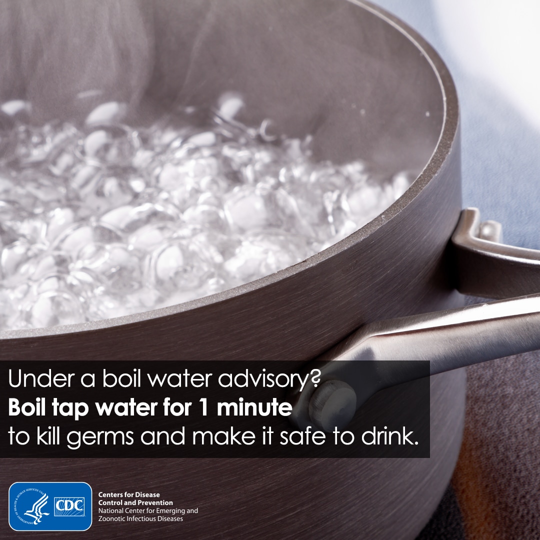Under a boil water advisory? Boil tap water for 1 minute to kill germs and make it safe to drink. For Facebook.