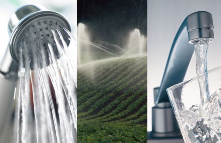  collage of a faucet, shower, and irrigation water we use comes from the ground
