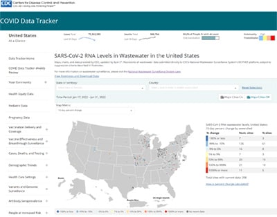Captura de pantalla del rastreador de datos COVID de los CDC