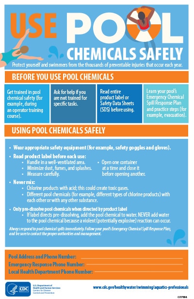 Infographic of how to use pool chemicals safely