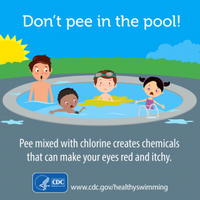 Pee mixed with chlorine creates chemicals that can make your eyes red and itchy. Don't pee in the pool!