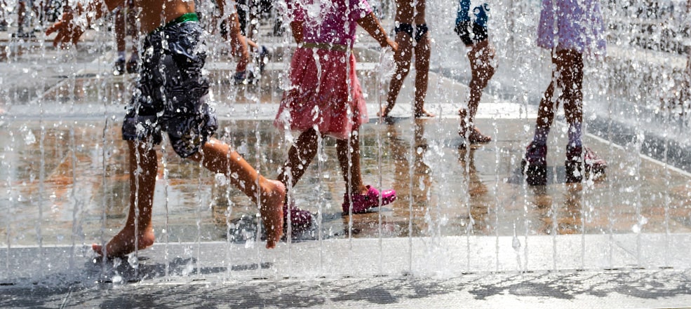 Children playing in a  splash pad