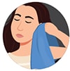 Icon graphic of a woman cleaning her ears with a towel