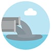 Icon graphic if pipes with running dirty water