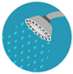 Icon graphic of a shower head with running water