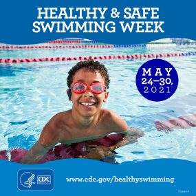 Healthy and Safe Swimming Week with boy giving thumbs up sign