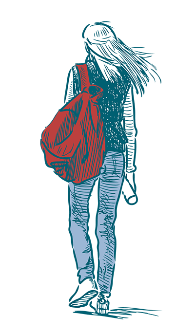 A female student walking with backpack illustration