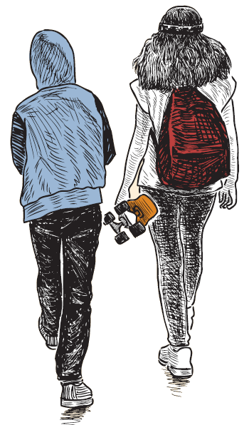 male and female students with backpacks illustration