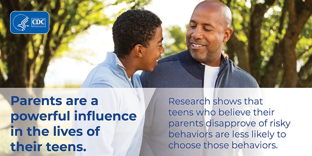 Infographic: Parents are a powerful influence in the lives of their teens. Research shows that teens who believe their parents disapprove of risky behaviors are less likely to choose those behaviors.