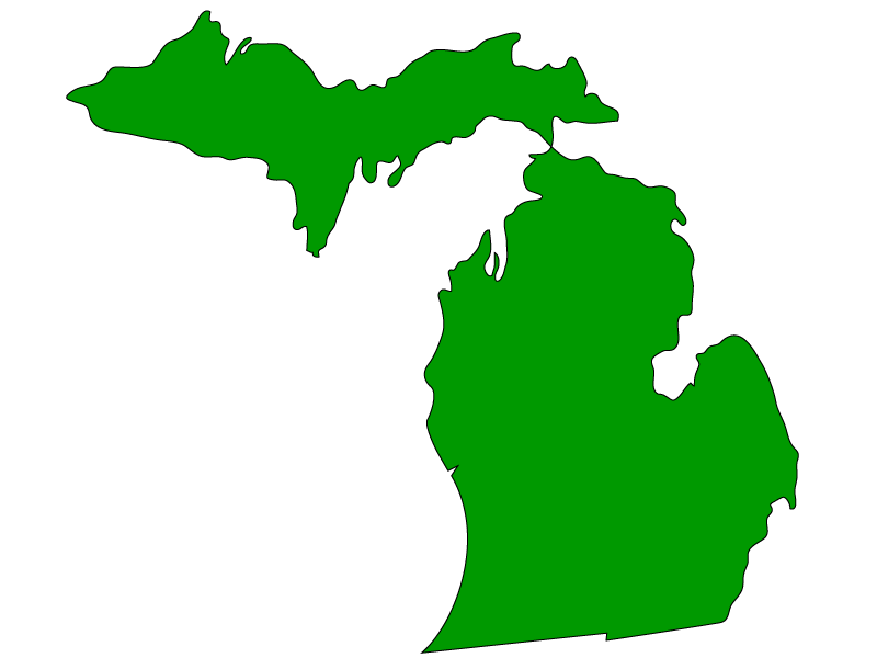 Stylized green sketch map of Michigan stock illustration