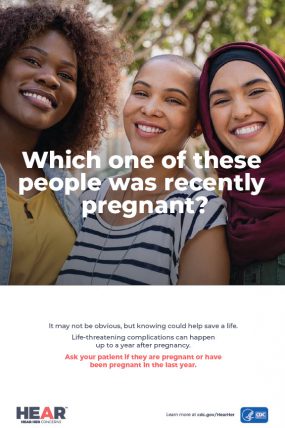 Captioned image of three women: Which one of these people was recently pregnant?