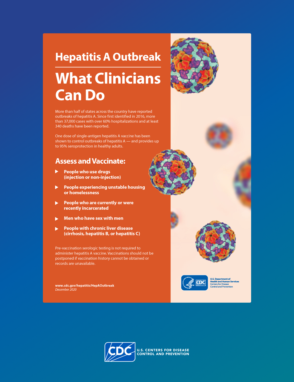 Fact sheet for clinicians to refer to during a hepatitis A outbreak