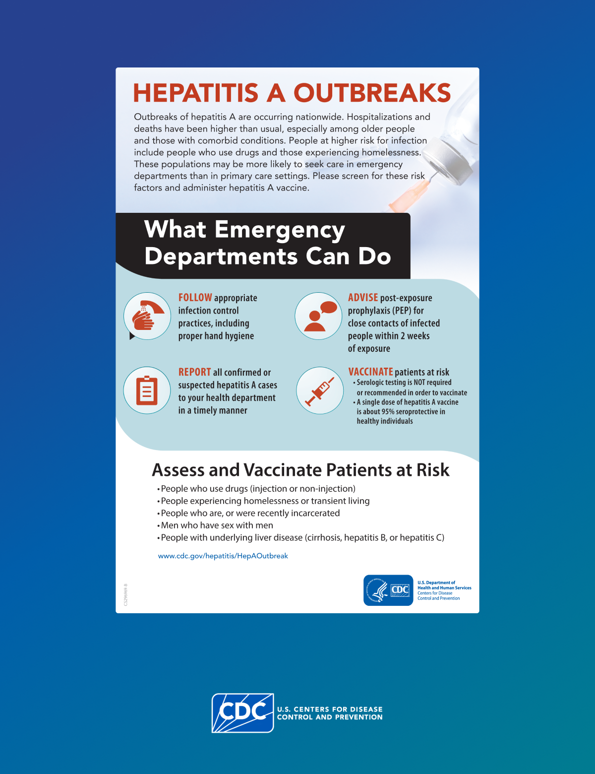 Fact sheet for emergency departments to refer to during a hepatitis A outbreak