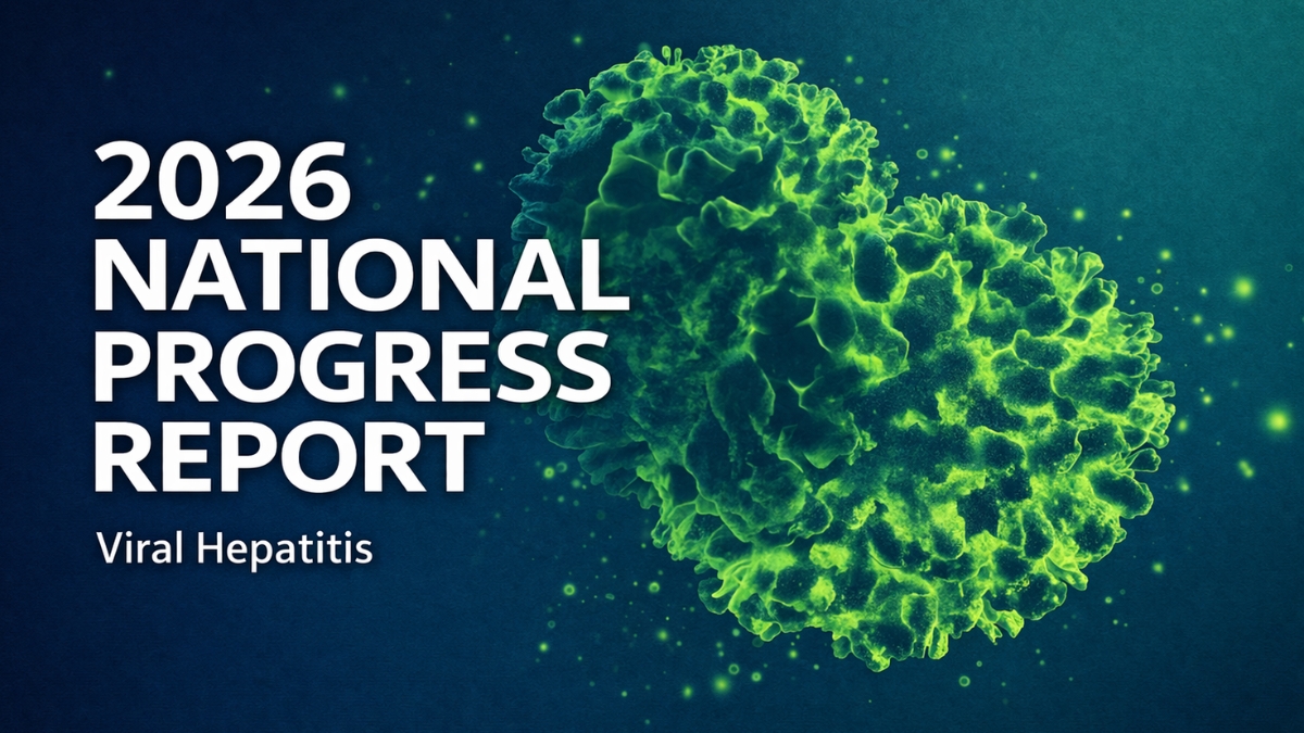 2026 National Progress Report on Viral Hepatitis with stylized virus images in the dark background