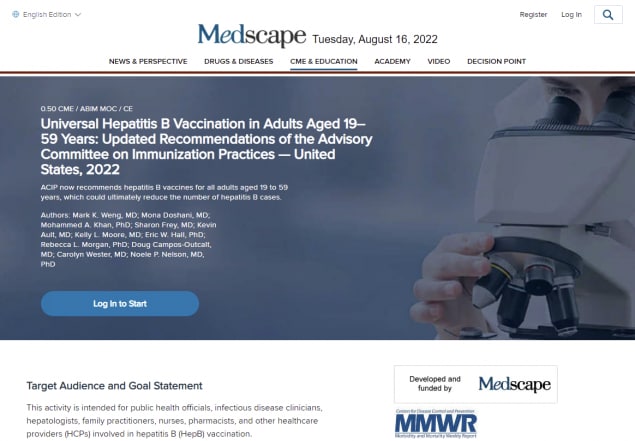Screen shot of Medscape website