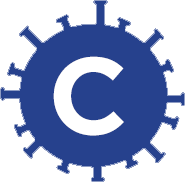 Icon depicting a round virus shape with the letter C within it