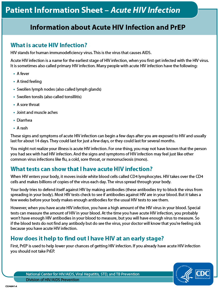 Info Sheet: Acute HIV and PrEP