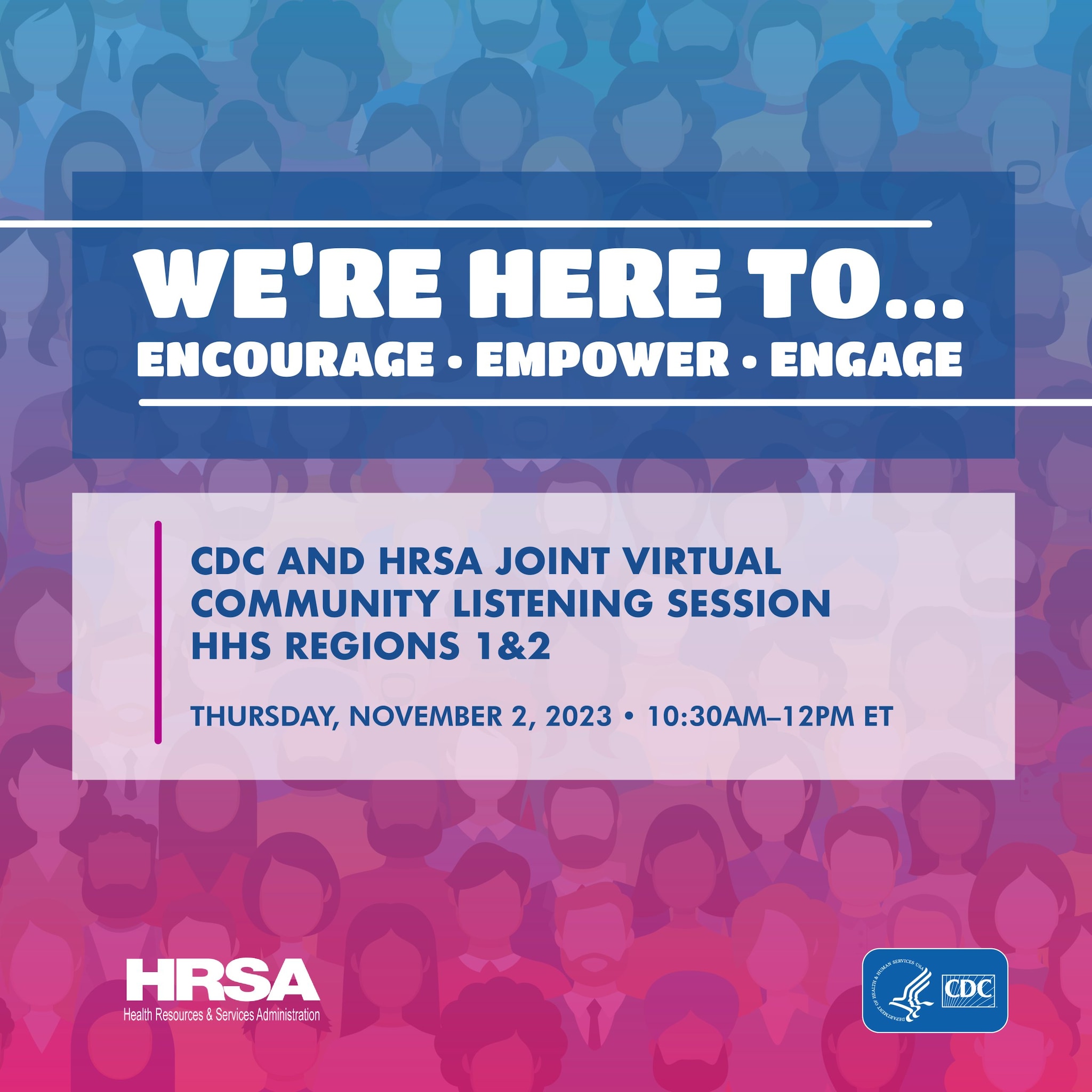Banner for HRSA/CDC Regions 1 and 2 — Virtual Community Listening Session