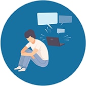 icon of a person turning away from a laptop
