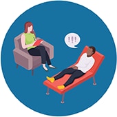 icon of a person questioning a person on a couch