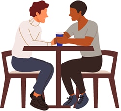 icon of two people seated at a table talking