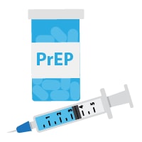 PrEP bottle of pills and syringe