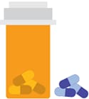 Pill bottle with pills icon.