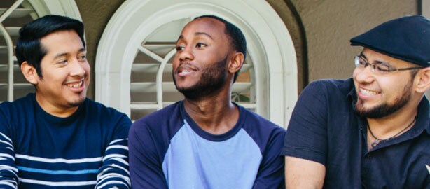 Three men sitting on a porch smiling. National Gay Men’s HIV/AIDS Awareness Day. September 27. Raise awareness about the impact of HIV on gay and bisexual men. Encourage people to start talking about HIV, get tested, and get treatment if they are living with HIV.